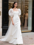 Shop 2025 ANNAKOO Puffy Sleeve Square Trumpet Mermaid Satin Wedding Dress Under 198