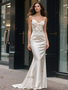 Shop 2025 ANNAKOO Spaghetti Straps Trumpet Mermaid Satin Knot Wedding Dress Under 169