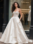 Shop 2025 ANNAKOO Strapless A Line Beading Sparkle Satin Wedding Dress With Pockets Under 188