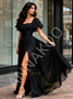 Shop 2025 ANNAKOO Cap Sleeve Square Neck Black Chiffon Bridesmaid Dress With Slit under 99