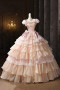 Shop 2025 ANNAKOO Vintage Pink Ball Gown Ruffles Lace Flower Prom Dress Under 198