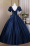 Shop 2025 ANNAKOO Navy Satin Short Sleeve A Line Bow Prom Dress Under 168