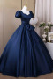 Shop 2025 ANNAKOO Navy Satin Short Sleeve A Line Bow Prom Dress Under 168