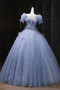 Shop 2025 ANNAKOO Blue Tulle Square Sequin Puffy Sleeve A Line Prom Dress Under 189