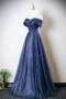 Shop 2025 ANNAKOO Navy Blue Sequin A Line Off The Shoulder Prom Dress Under 138