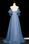 Blue Sweetheart Bow A Line Tulle Prom Dress