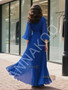 Shop 2025 ANNAKOO Royal Blue V Neck Half Sleeves Chiffon A Line Prom Dress Under 159