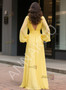 Shop 2025 ANNAKOO Yellow Chiffon V Neck Ruched A Line Prom Dress Under 159