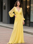 Shop 2025 ANNAKOO Yellow Chiffon V Neck Ruched A Line Prom Dress Under 159