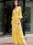 Shop 2025 ANNAKOO Yellow V Neck A Line Chiffon Long Sleeve Prom Dress Under 149