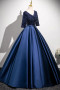 Shop 2025 ANNAKOO Navy Satin Sequins Half Sleeves Long Prom Dress Under 178
