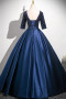 Shop 2025 ANNAKOO Navy Satin Sequins Half Sleeves Long Prom Dress Under 178