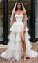 Shop 2025 ANNAKOO Sweetheart Corset Satin A Line Tulle Layers Wedding Dress With Slit Under 219