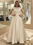 Lace Pockets A-Line Round Neck Satin Wedding Dress
