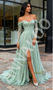 Shop 2025 ANNAKOO Green Off The Shoulder Tulle A Line Long Sleeves Prom Dress With Slit Under 249
