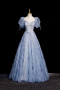 Shop 2025 ANNAKOO Blue Tulle Beads Sweetheart A Line Puffy Sleeves Prom Dress Under 189