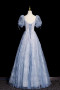 Shop 2025 ANNAKOO Blue Tulle Beads Sweetheart A Line Puffy Sleeves Prom Dress Under 189
