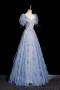 Shop 2025 ANNAKOO Blue Tulle Beads Sweetheart A Line Puffy Sleeves Prom Dress Under 189