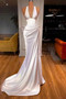 Shop 2025 ANNAKOO Mermiad Halter Split Front Beading White Satin Prom Dress Under 149