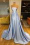 Shop 2025 ANNAKOO Ruched Satin Sky Blue Sleeveless A-line Prom Dress Under 179