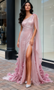 Shop 2025 ANNAKOO Pink One Shoulder A Line Feather Shawl Prom Dress With Slit Under 249