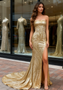 Shop 2025 ANNAKOO Gold Strapless Trumpet Mermaid Sequin Prom Dress With Slit Under 249