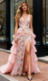 Shop 2025 ANNAKOO Pink V Neck Flowers Layers A Line Prom Dress With Slit Under 299