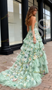 Shop 2025 ANNAKOO Sweetheart A Line Floral Tulle Green Prom Dress Wit Slit Under 289