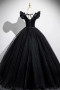 Shop 2025 ANNAKOO Black Satin Tulle Long Puffy Sleeves Prom Dress Under 149