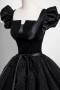 Shop 2025 ANNAKOO Black Satin Tulle Long Puffy Sleeves Prom Dress Under 149