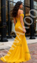 Shop 2025 ANNAKOO Yellow Tulle Trumpet Mermaid Off The Shoulder Prom Dress Under 159