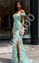 Shop 2025 ANNAKOO Green Off The Shoulder Trumpet Mermaid Flower Prom Dress With Slit Under 298