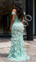 Shop 2025 ANNAKOO Green Off The Shoulder Trumpet Mermaid Flower Prom Dress With Slit Under 298