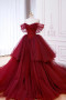 Shop 2025 Annakoo Burgundy Tulle Beads A Line Off The Shoulder Prom Dress Under 239