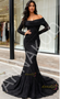 Shop 2025 ANNAKOO Black Off The Shoulder Long Sleeve Beading Trumpet Mermaid Prom Dress Under 259