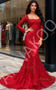 Shop 2025 ANNAKOO Red Long Sleeve Square Neck Trumpet Mermaid Beading Prom Dress Under 269