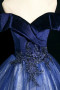 Shop 2025 ANNAKOO Blue Velvet Off The Shoulder Beading Tulle Prom Dress Under 189