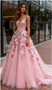 Shop 2025 ANNAKOO Pink V Neck A Line Beading Flowers Prom Dress Under 399