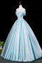 Shop 2025 ANNAKOO Blue A-Line Backless Satin Button Prom Dress Under 169