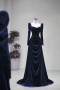 Shop 2025 ANNAKOO Navy Velvet Ruched Floor Length Long Sleeve Prom Dress Under 179