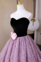 Lavender Sweetheart Black Velvet Flower Prom Dresses