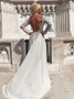  Pearls Grey Long Sleeves Backless Prom Evening Dress