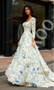 Long Sleeve Square A Line Floral White Prom Dress
