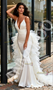 Shop 2025 ANNAKOO Trumpet Mermaid V Neck Satin Ruched Wedding Dress With Ruffles Train Under 259