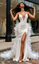 Shop 2025 ANNAKOO Deep V Neck Trumpet Mermaid Satin Ruffles Train Wedding Dress Under 239