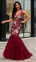 Shop 2025 ANNAKOO Burgundy Floral Lace V Neck Trumpet Mermaid Prom Dress Under 199