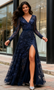 Shop 2026 ANNAKOO Navy Blue V Neck Beading A Line Long Sleeves Prom Dress Under 189