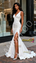Shop 2026 ANNAKOO V Neck Trumpet Mermaid Ruched Satin Wedding Dress Under 199