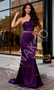 Grape One Shoulder Beading Trumpet Mermaid Satin Prom Dress