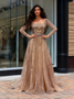 Shop 2026 ANNAKOO Beading Long Sleeve Square A Line Champagne Prom Dress Under 459